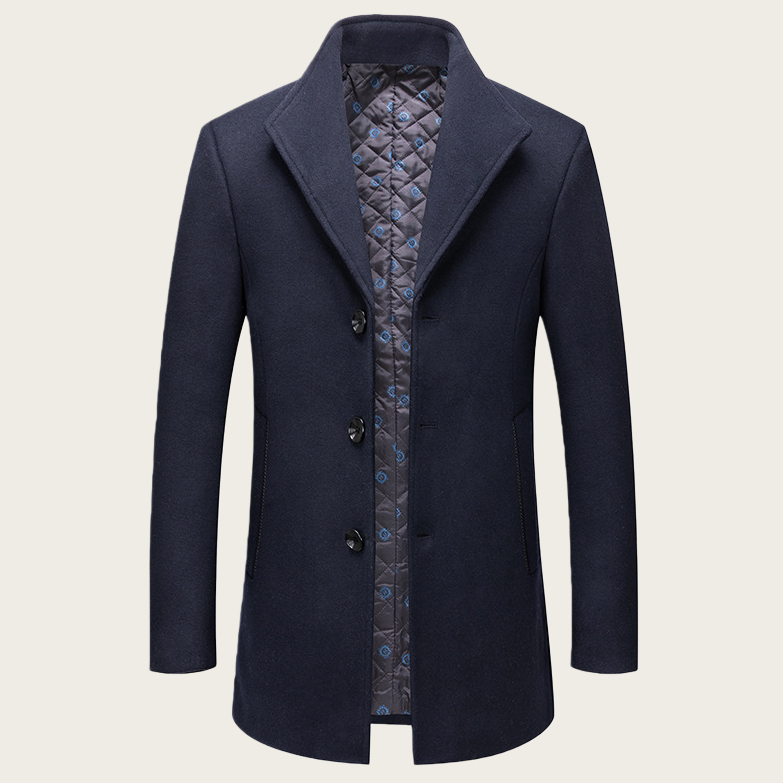 Stand-collar Cotton-lined Wrinkle-resistant Mid-length Wool Coat