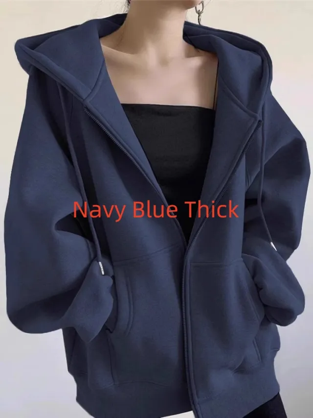 Maillard Vintage Zipper Hooded Sweater For Women Spring And Autumn Navy Blue Thin - Shop at LoveMi
