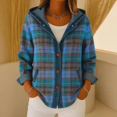 Women's Fashion Plaid Color-blocking Coat - Black - View 1