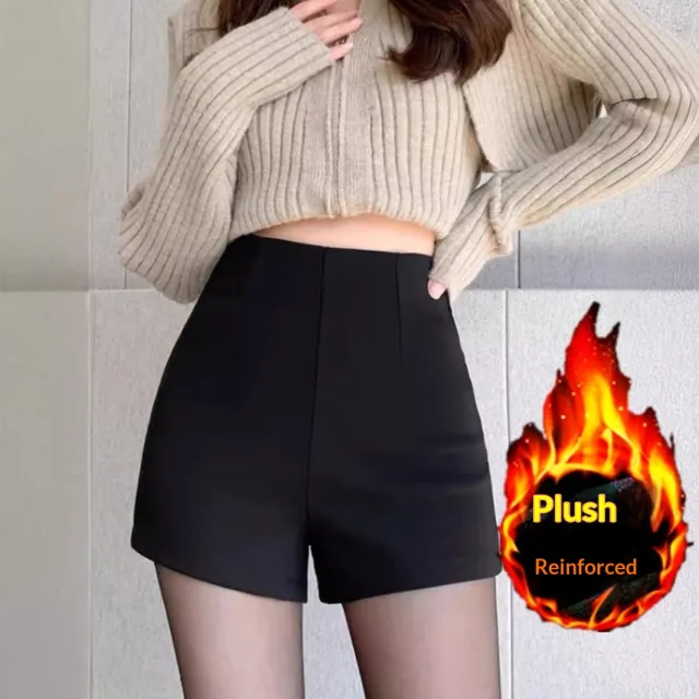 Black Thickened And Fleece lined Shorts For Women Autumnwinter Petite Style High Waist Black - Shop at LoveMi