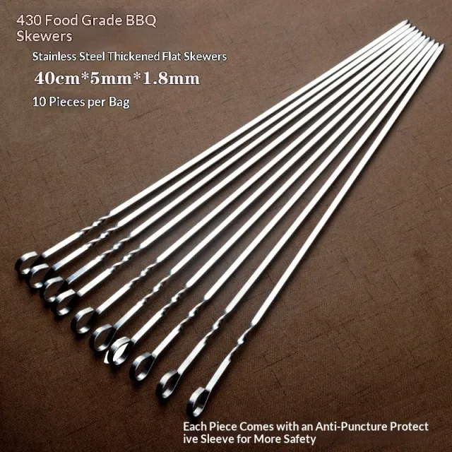 430 Thickened Flat Skewers Made Of Stainless Steel For Barbecuing 40X0.5X0.18Cm - Shop at LoveMi