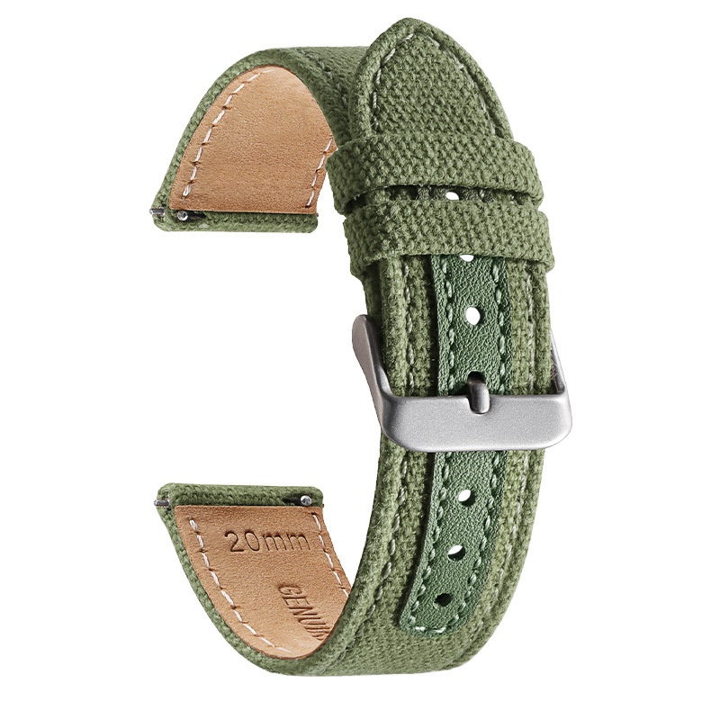 Brushed Pin Buckle Quick-release Nylon Canvas Genuine Leather Watch Strap