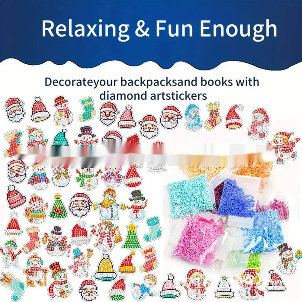 Christmas-themed 1-box Set Of 71-piece Crystal Round-diamond Mosaic Stickers