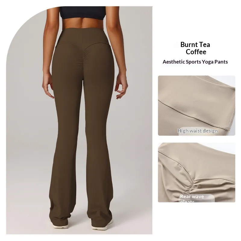 Butt-lifting Fitness Flared Yoga Running And Pilates Pants - Coffee