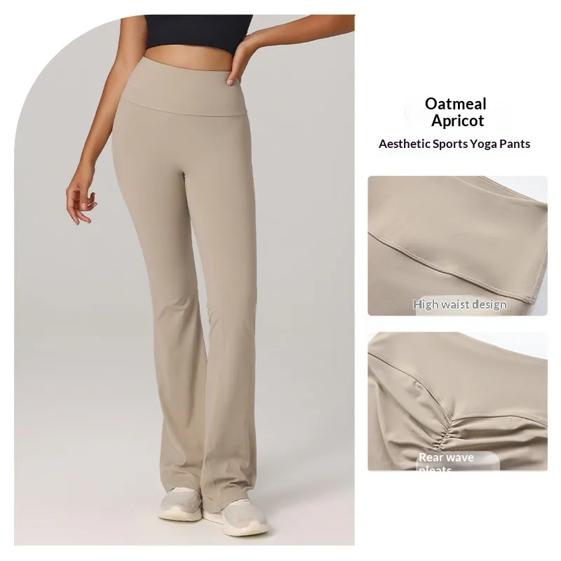 Butt-lifting Fitness Flared Yoga Running And Pilates Pants - Apricot