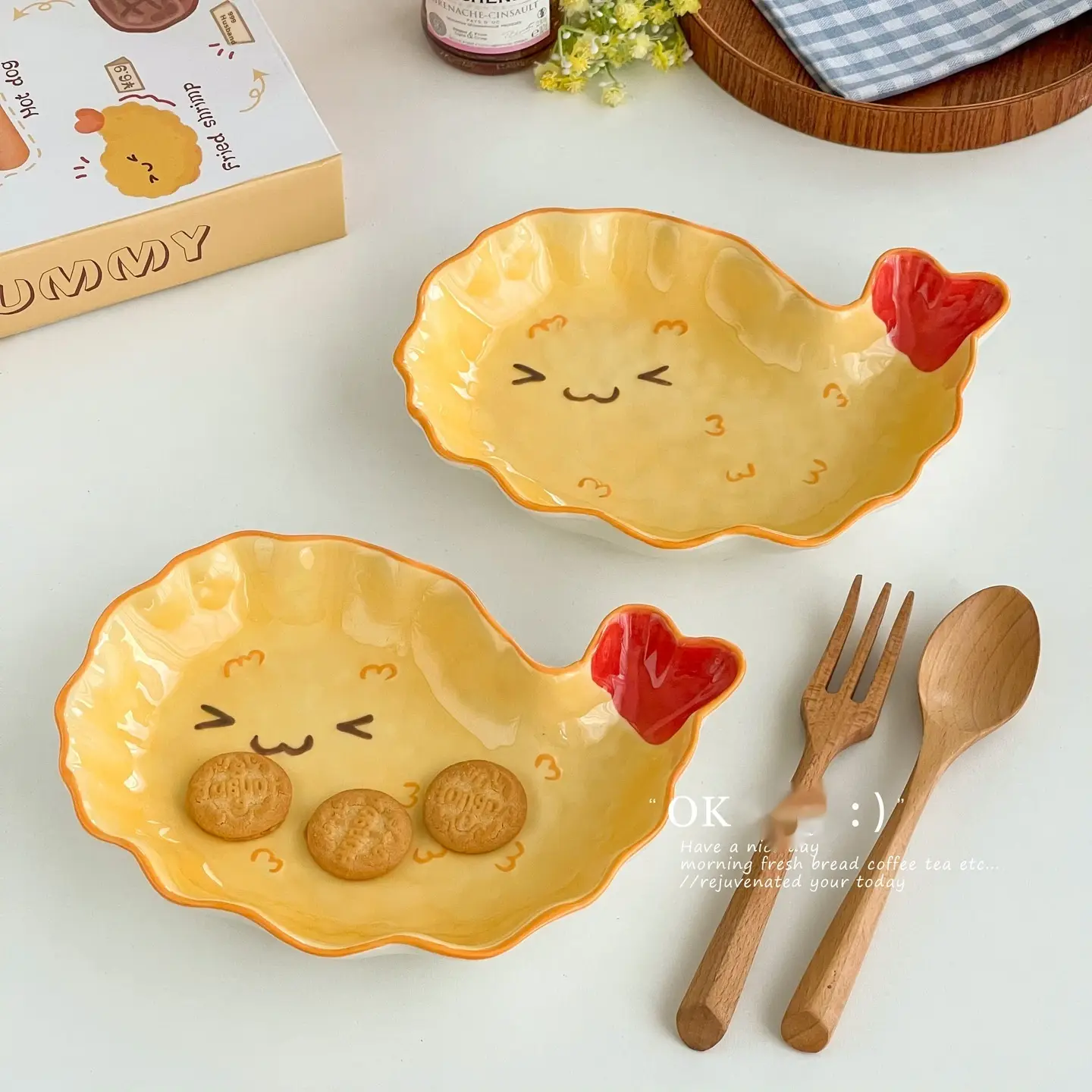 Cartoon-themed Ceramic For Home Use Cute Shrimp-frying Creative Tableware Breakfast Plates