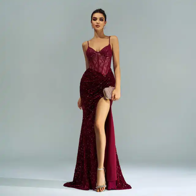 Sequin Birthday Party Dresses Long Prom Evening Wine Red - Shop at LoveMi