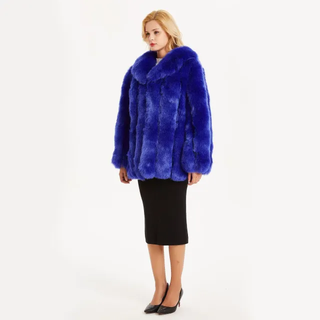 New European And American Stylish Fox fur Lapel Coat Blue - Shop at LoveMi