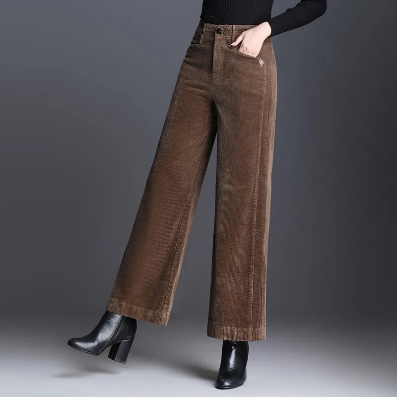 Women's Loose-fitting New Velvet-lined Casual Pants - Brown