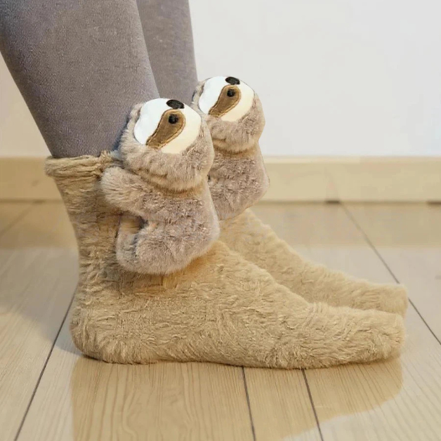 3D Cute Plush Animal Socks Sloth Brown - Shop at LoveMi