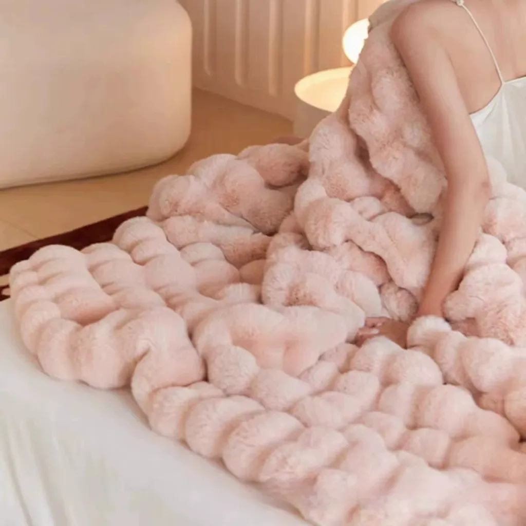 The Fur Rabbit Hair Sofa Blanket Is Simple And Luxurious - Pink