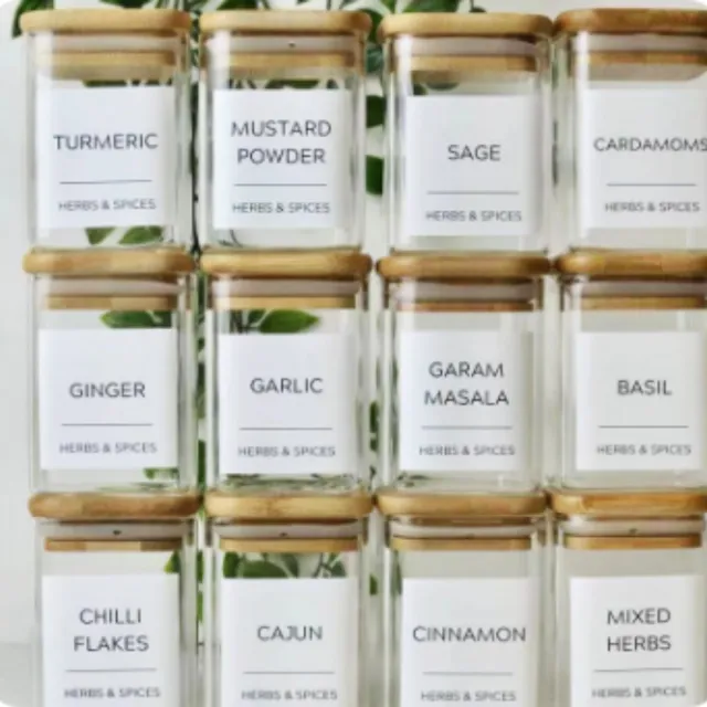 Square Glass Storage Jar With Lid And Square Mouth Condiment Container 48 Bottles And 96 Labels - Shop at LoveMi