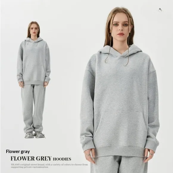 American style Trendy Brand Fleece lined Extra thick Hoodie And Sweatpants Tracksuit Set Gray - Shop at LoveMi