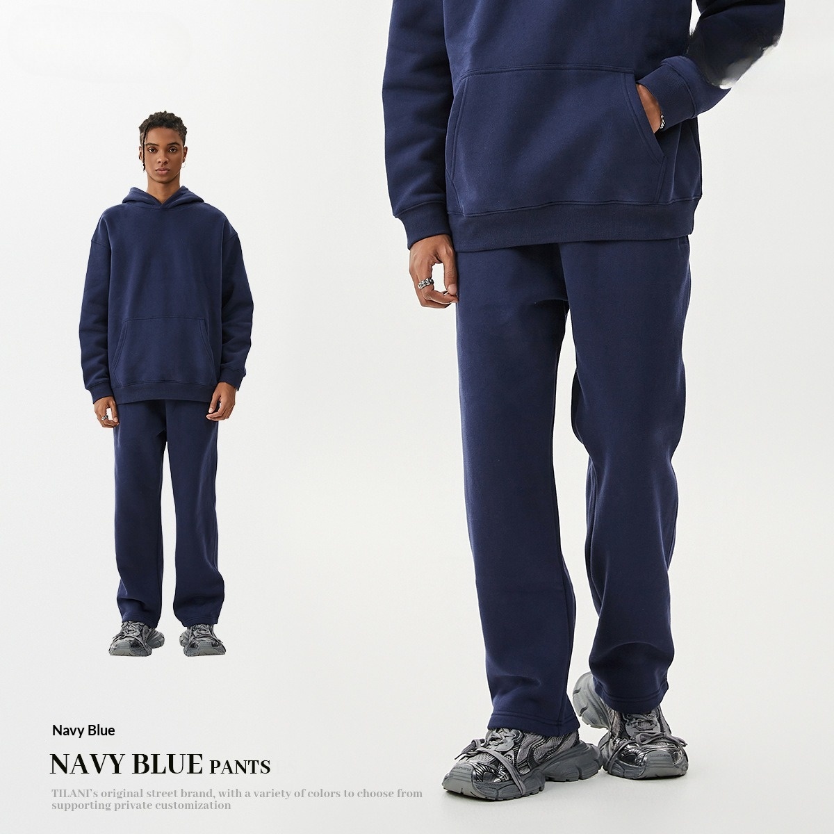 American-style Trendy Brand Fleece-lined Extra-thick Hoodie And Sweatpants Tracksuit Set