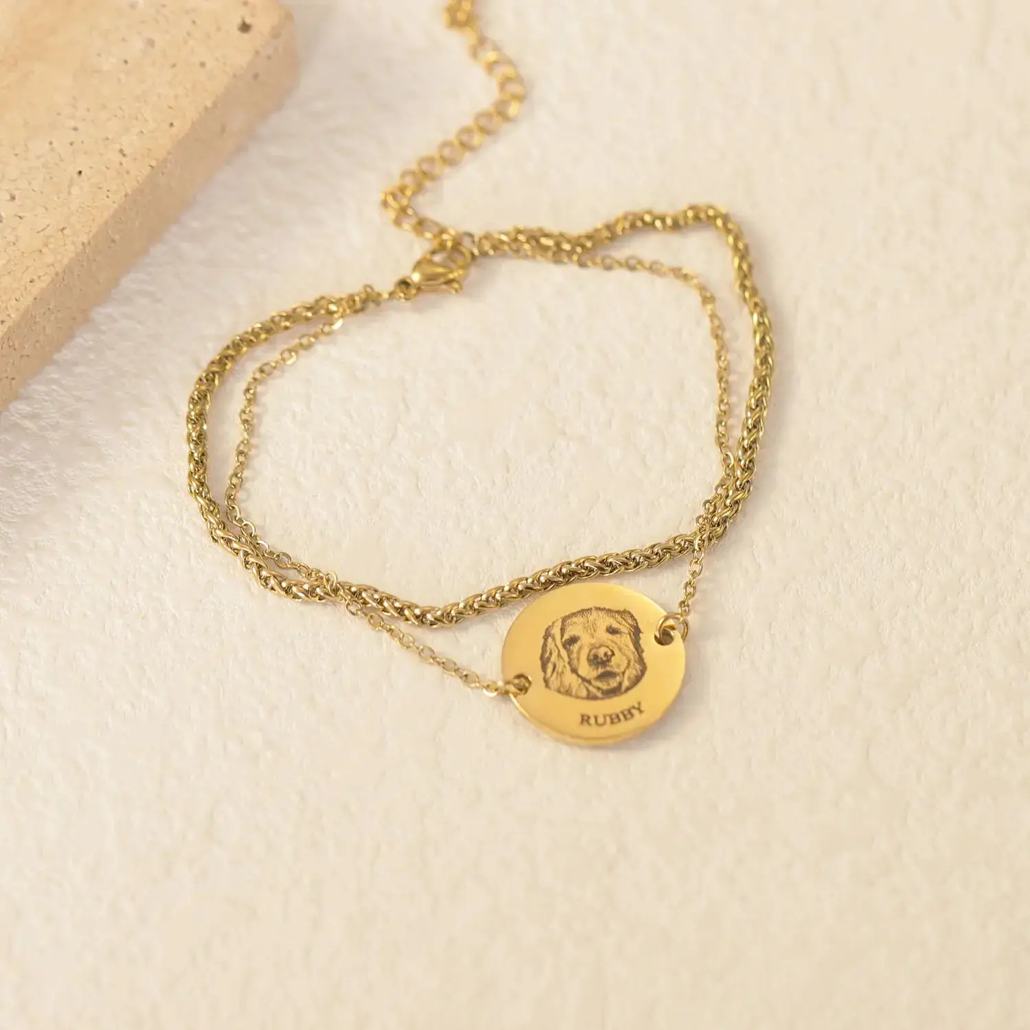 Stainless Steel Personalized Custom Commemorative Pet  DIY Name Carving Double-layer Bracelet