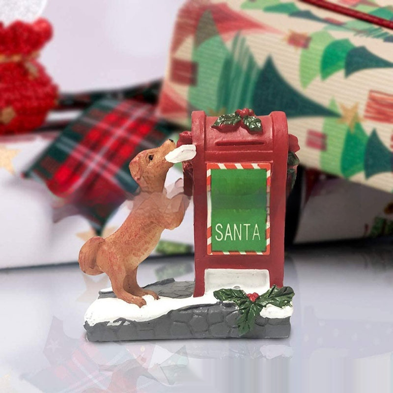 Christmas Gift Home Decor Resin Crafts Ornaments Cartoon Little Red Dog Mailbox Animal Accessories