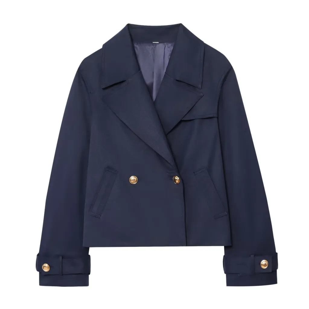 Women's Casual And Fashionable Double Breasted Short Jacket - Blue