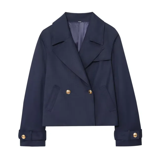 Women's Casual And Fashionable Double Breasted Short Jacket Blue - Shop at LoveMi