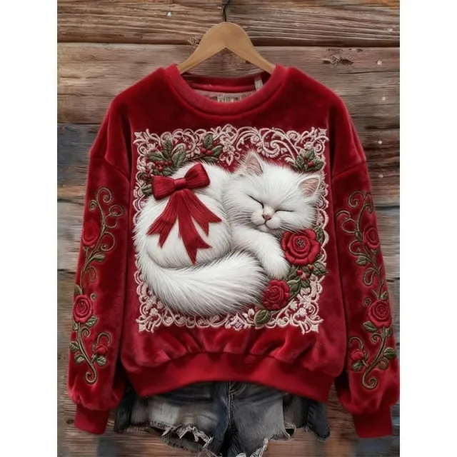 3D Digital Printing Pattern Christmas Women's Flannel Sweater Red - Shop at LoveMi