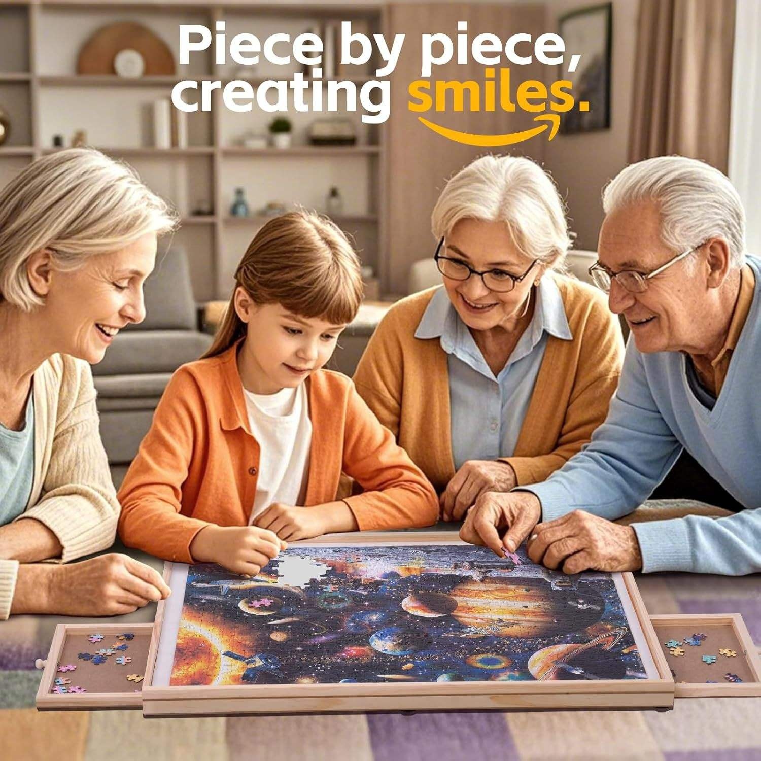 Polished Wooden Jigsaw Puzzle Table with Drawer Cover – 1500 Pieces, Bracket Plus Rotation