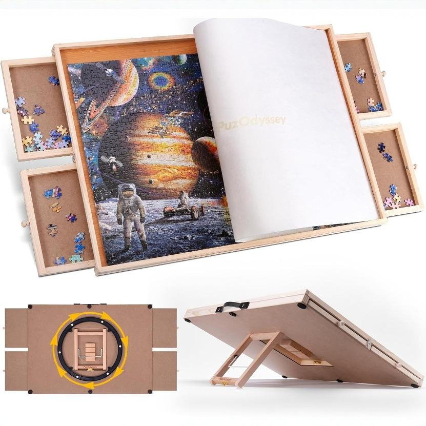 Polished Wooden Jigsaw Puzzle Table with Drawer Cover – 1500 Pieces, Bracket Plus Rotation