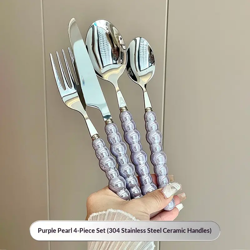 Ceramic And Pearl-handled Stainless Steel Cutlery Set For Home Use Steak Pasta And Dessert Spoons