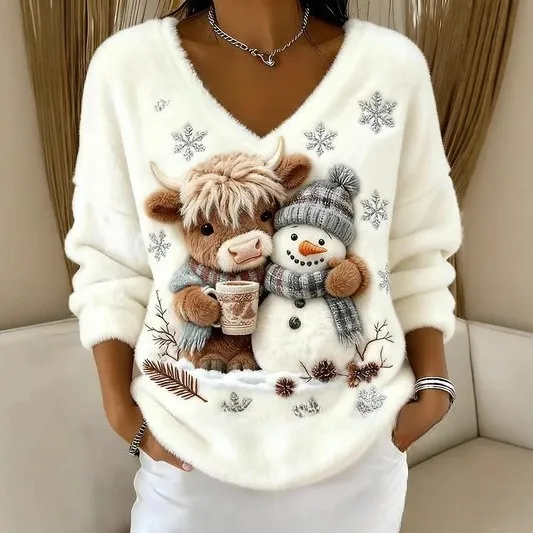 Fashionable Digital Printed Christmas Women's V Neck Sweater Xkvx11Js52 - Shop at LoveMi