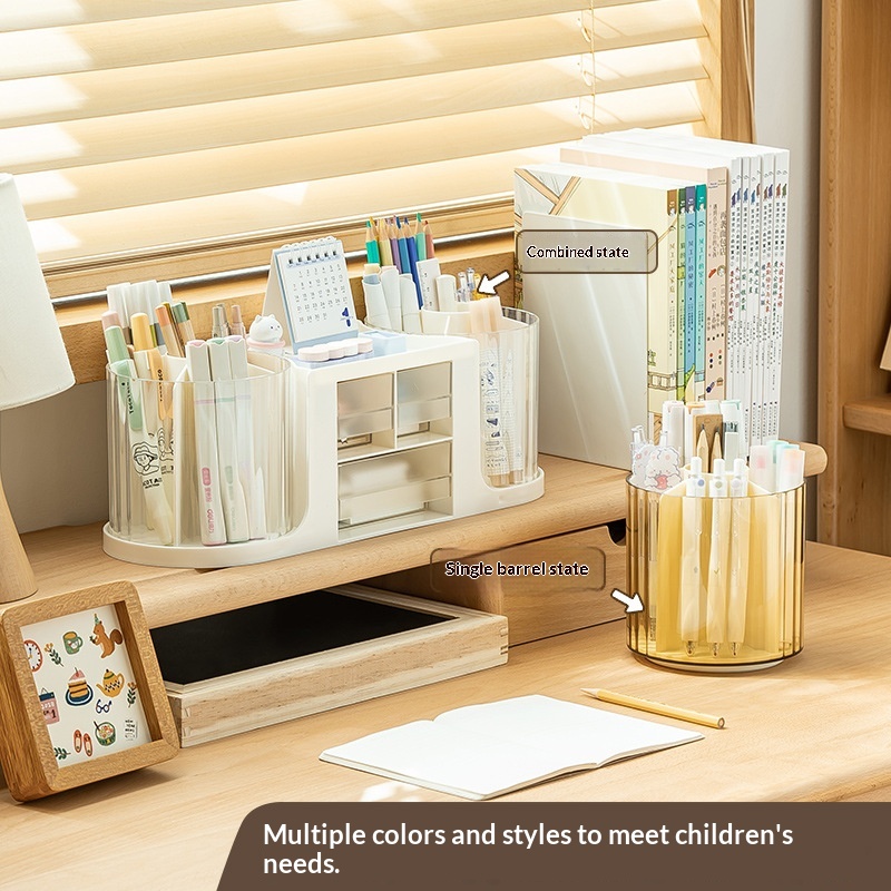 Drawer-equipped Creative Double-rotating Storage Boxluxury-style Pen Holder For The Office Desk