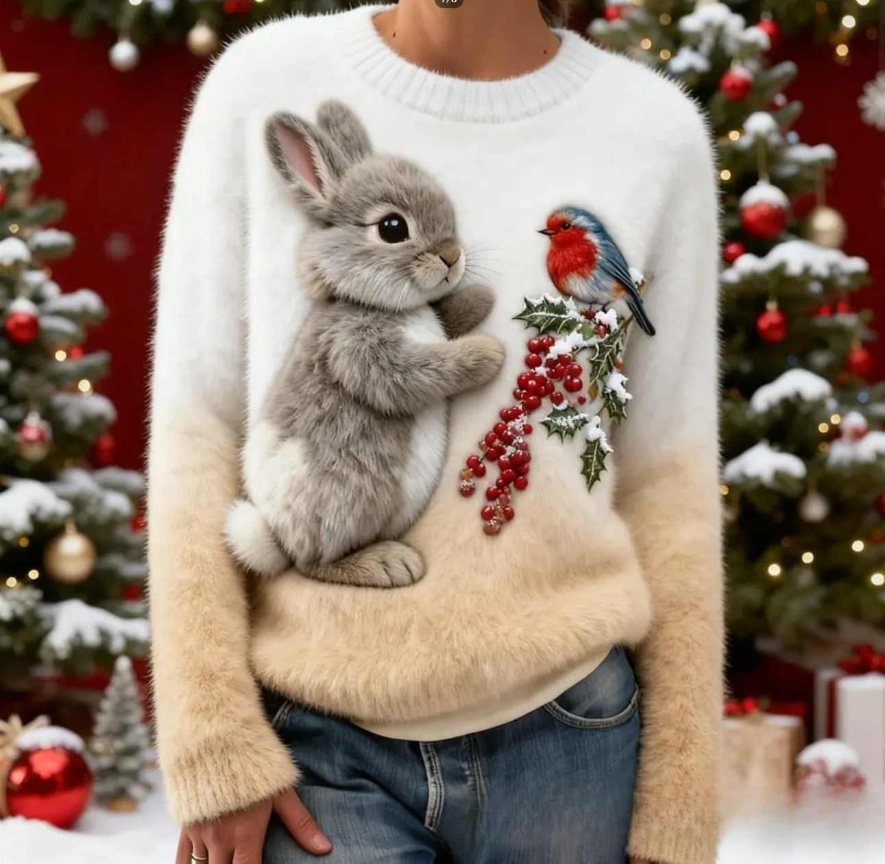 Digital-printed Christmas-patterned Women's Flannel Hoodie - Image 4