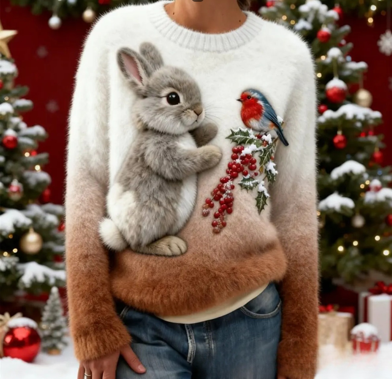 Digital-printed Christmas-patterned Women's Flannel Hoodie - Image 1