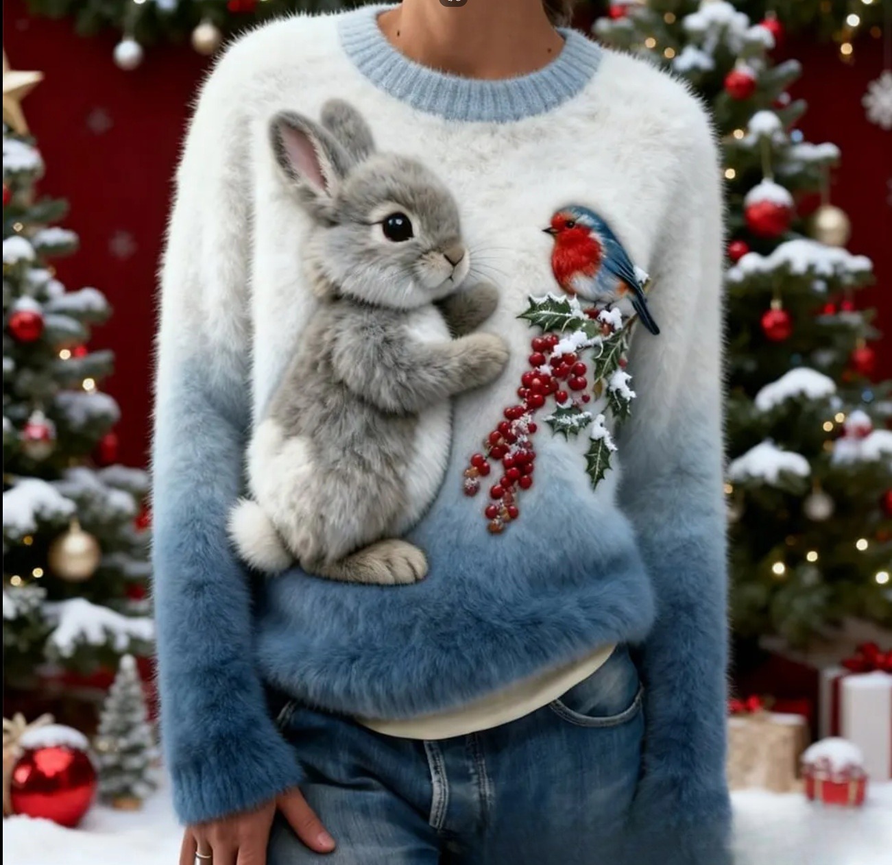 Digital-printed Christmas-patterned Women's Flannel Hoodie - Image 6