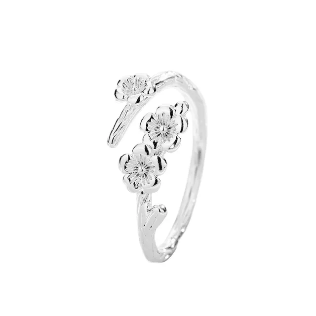Retro Gentle Style Forest Tree Branch Texture Peach Blossom Ring Sliver - Shop at LoveMi