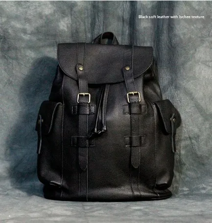 Retro Crazy Horse Leather Men's Backpack Casual Bag Black - Shop at LoveMi