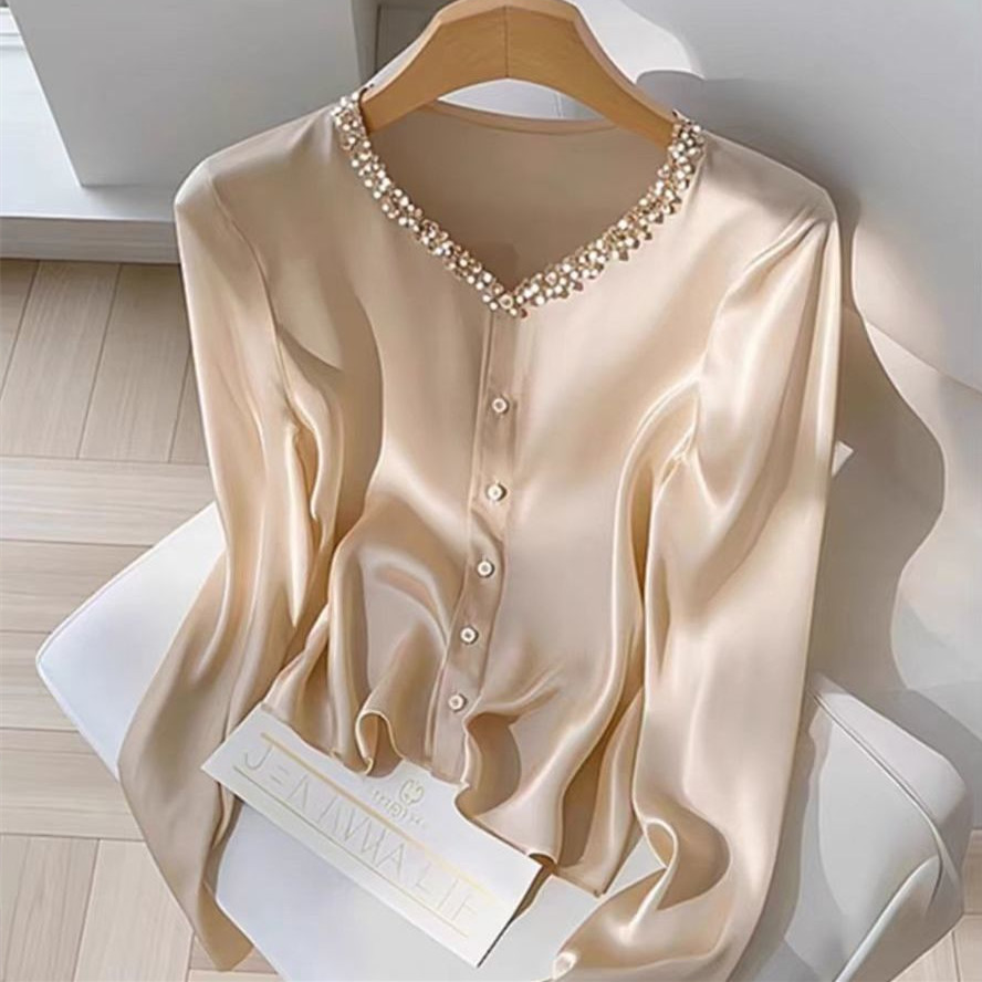 Early Autumn New Arrival French-style Elegant Champagne-colored Women's Shirt