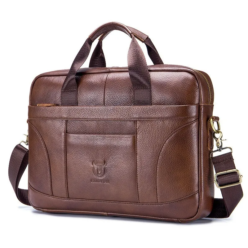 Full-grain Leather Large-capacity Men's Briefcase - Brown