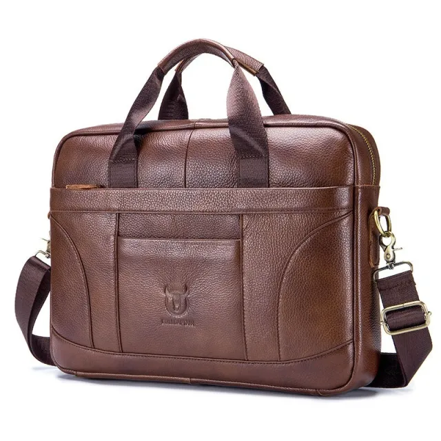 Full grain Leather Large capacity Men's Briefcase Brown - Shop at LoveMi