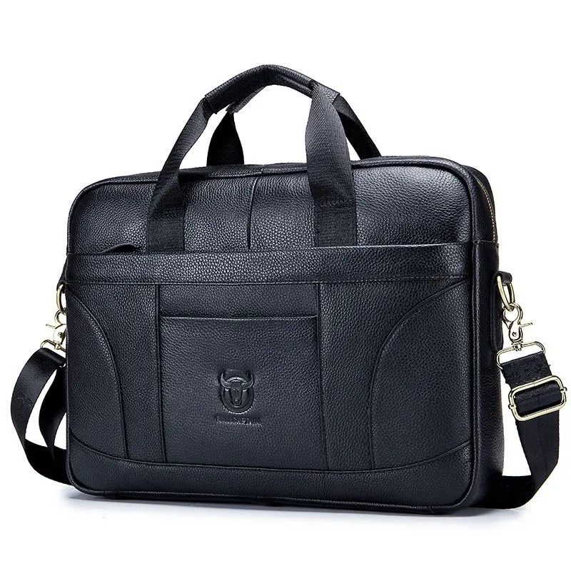 Full-grain Leather Large-capacity Men's Briefcase - Black