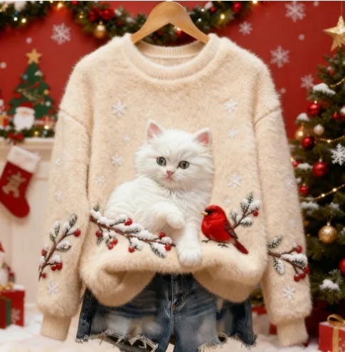 3D Digital Printed Flannel Christmas Women's Crew Neck Sweater Mfh243873Lyj14 - Shop at LoveMi