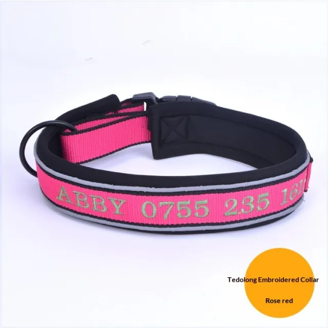 Personalized Embroidered Soft Dog Collar With Anti Lost Feature Rose Red - Shop at LoveMi