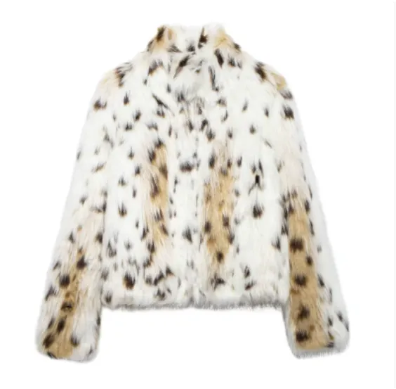 Winter Plush Coat Fashion Warm Thicken Fluffy Lapel Jacket Outwear Casual Long Sleeve Tops Womens Clothing - Leopard