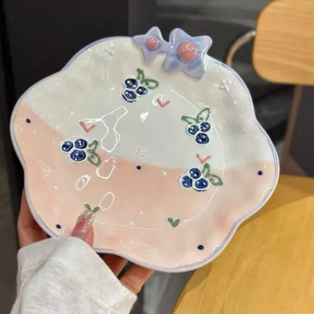 Hand-painted Relief Floral Ceramic Breakfast Plate
