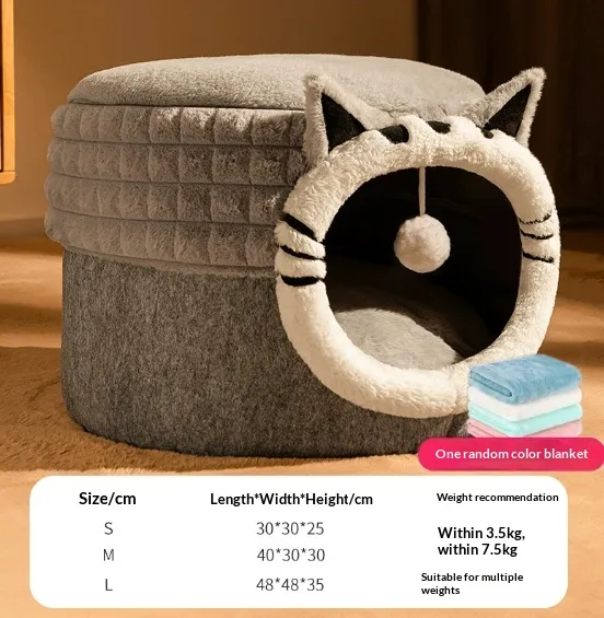 Warm Enclosed Bed All Season Safe Hideaway For Cats Small Pet Bed Winter Cat Bed Gray Chinchilla Blanket - Shop at LoveMi