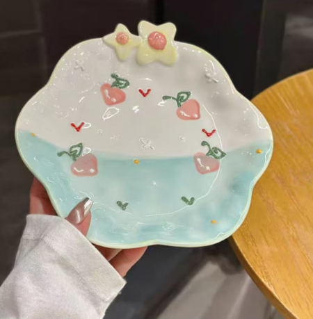 Hand-painted Relief Floral Ceramic Breakfast Plate