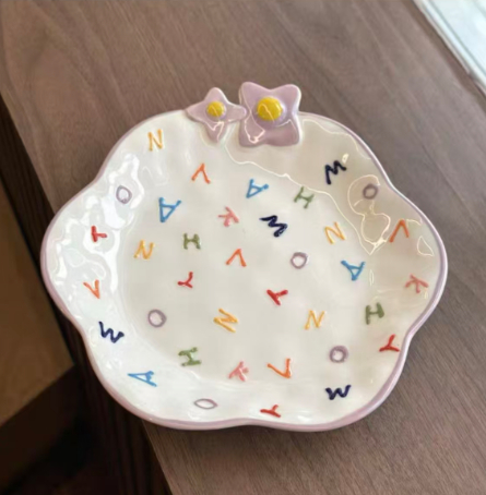 Hand-painted Relief Floral Ceramic Breakfast Plate