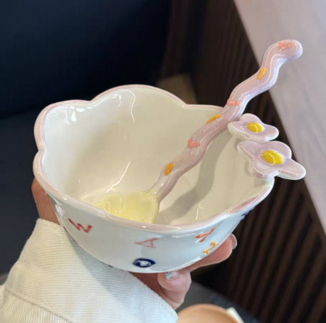 Hand-painted Relief Floral Ceramic Breakfast Plate