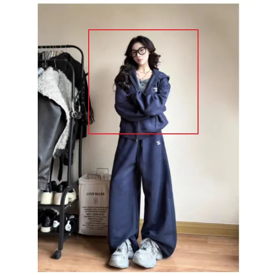 Hooded Cardigan Top Chic Casual Sportswear Set - Navy Blue