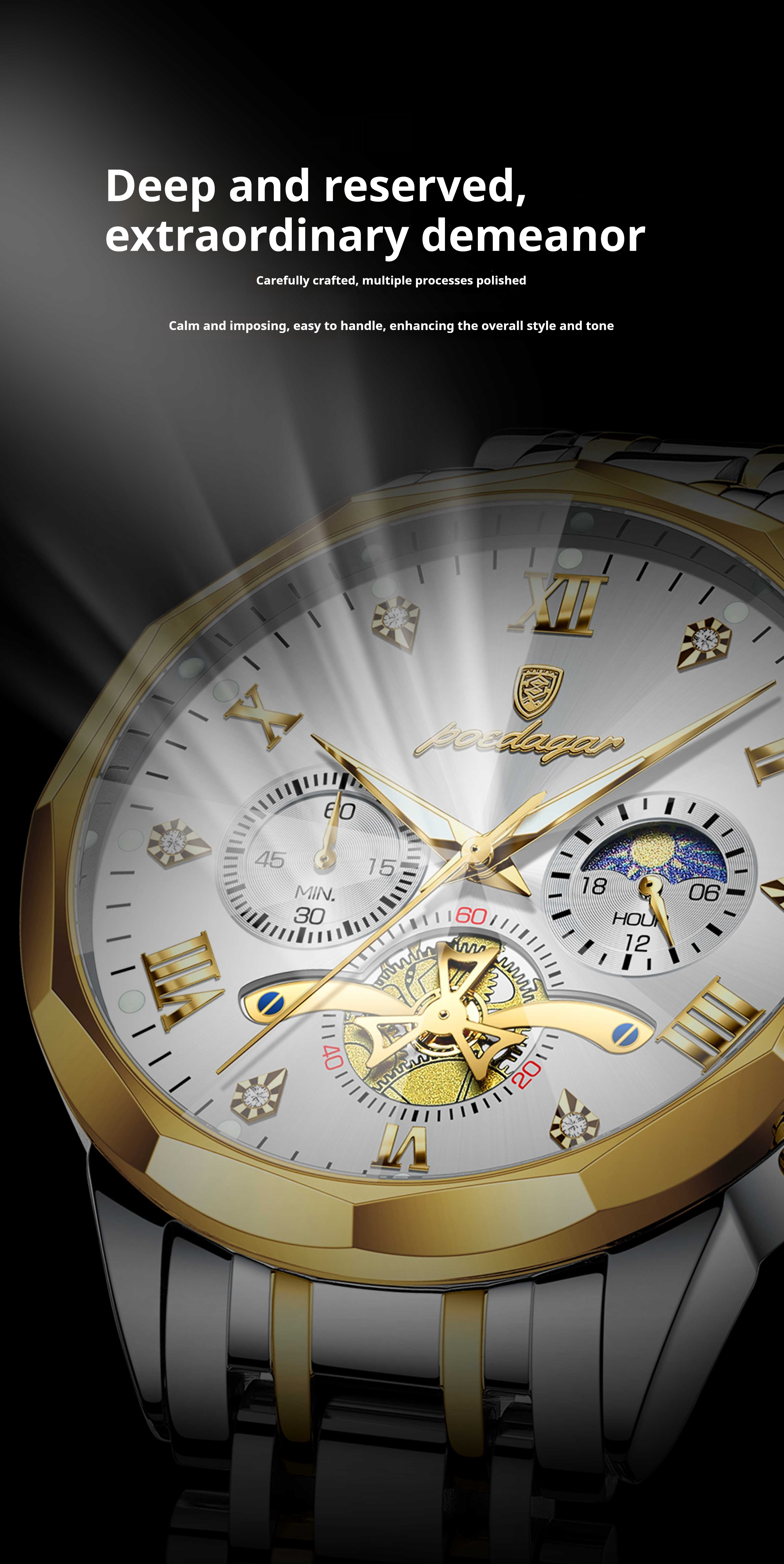 Poedagar Moonphase Quartz watch for men