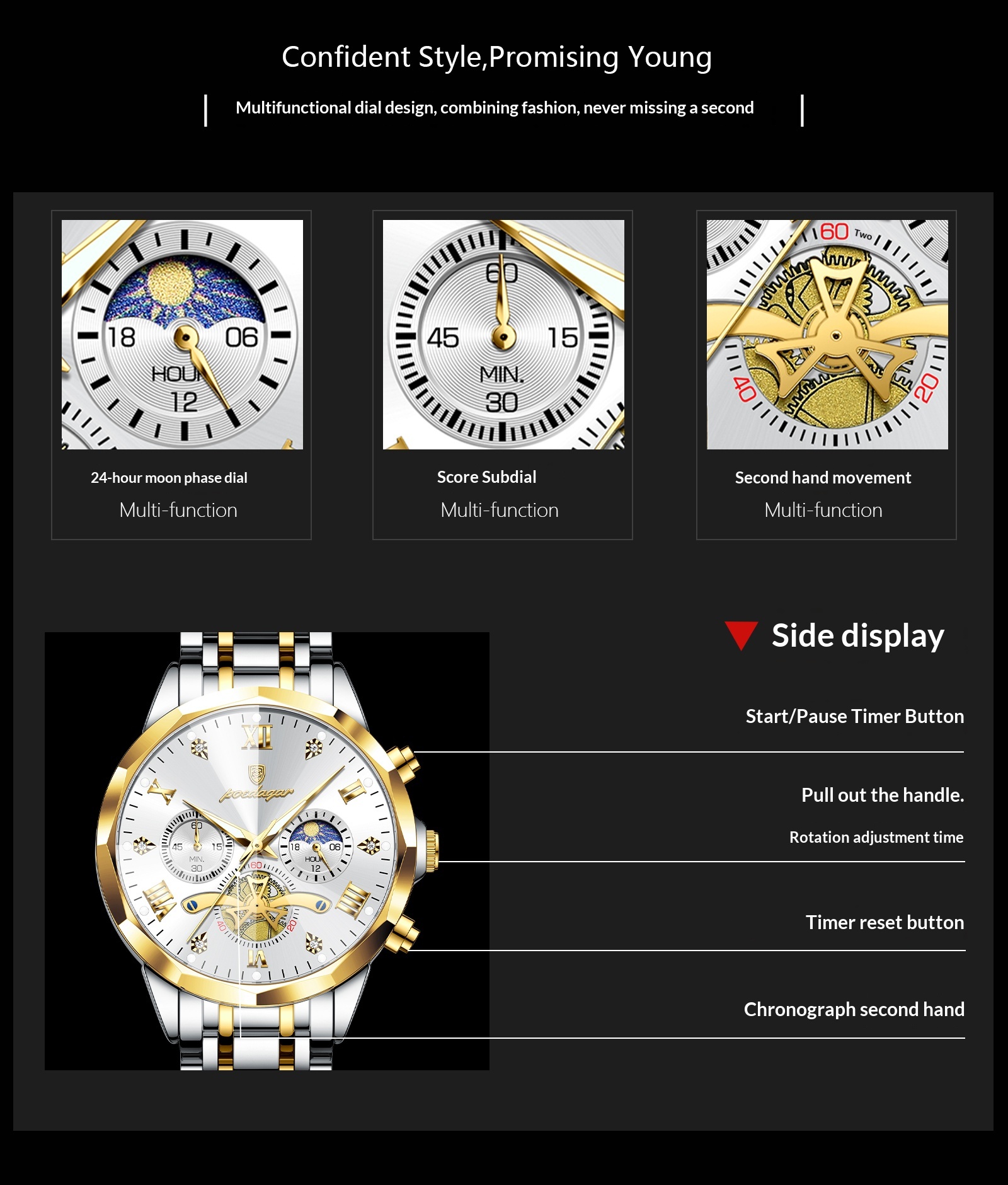 Poedagar Moonphase Quartz watch for men