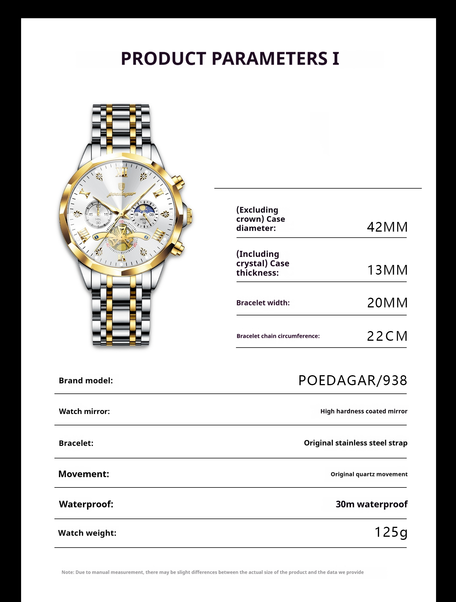 Poedagar Moonphase Quartz watch for men