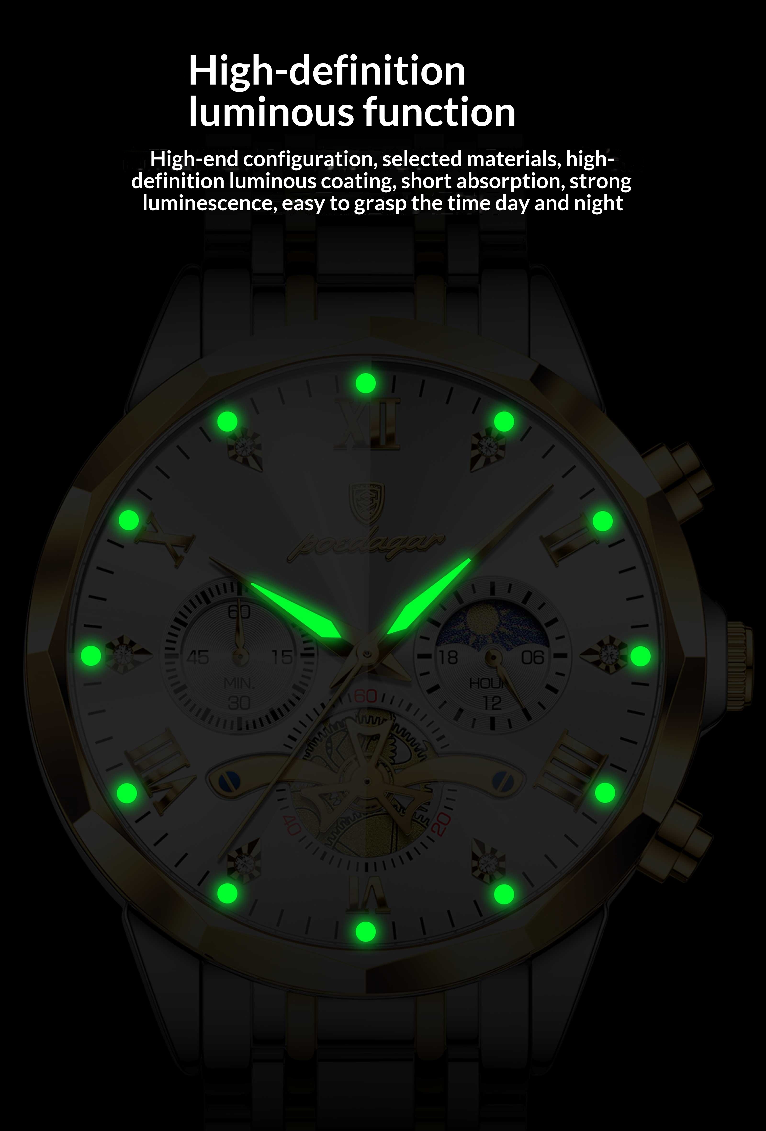 Poedagar Moonphase Quartz watch for men